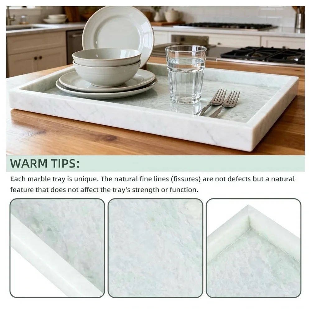 Natural Marble Vanity Tray, Luxury Stone with Light Green Textures Serving Tray